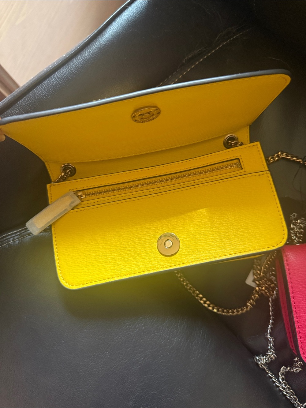Karl Lagerfeld Hot Pink and Bright Yellow Chain Wallet Crossbody Set - Picture 6 of 9